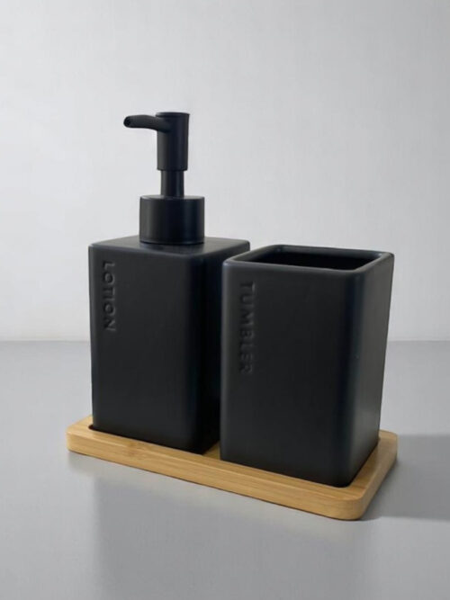 Set de baño cerámica con base de bambú - 2 piezas
