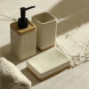 pnmananaaa Set de baño cerámica con base de bambú - 3 pieza