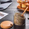 Set de especieros de vidrio con tapa y base de bambú