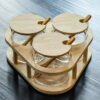 Set de especieros de vidrio con tapa y base de bambú